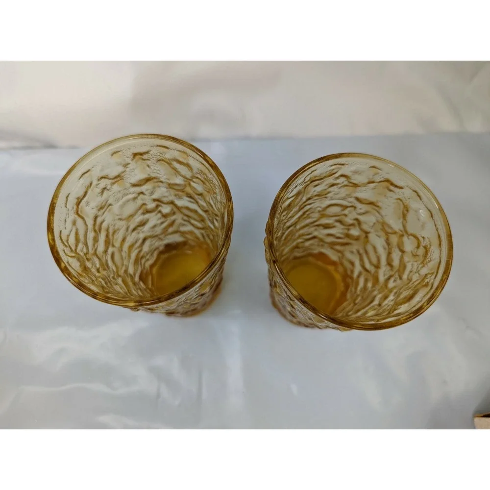 Anchor Hocking Crinkle Amber Glass Cup Tumbler‎ Lot of 2